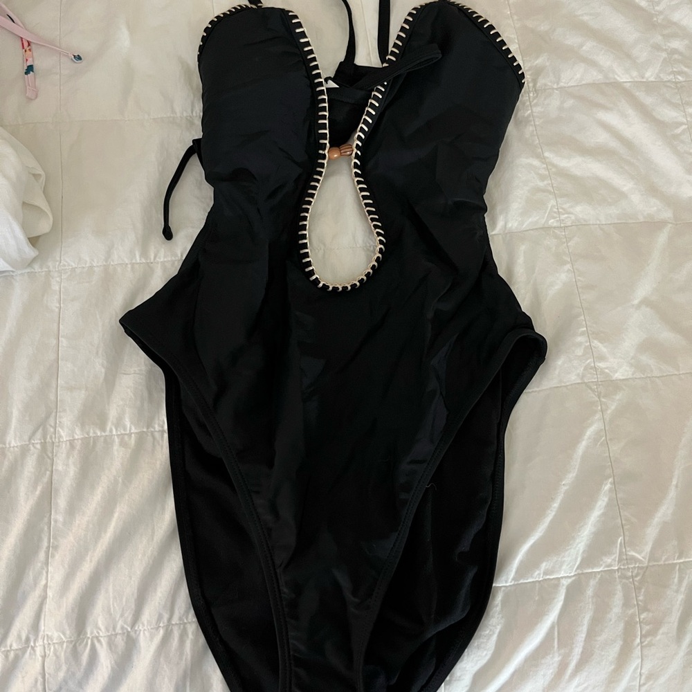 Shade & Shore Black One Piece with White Trim